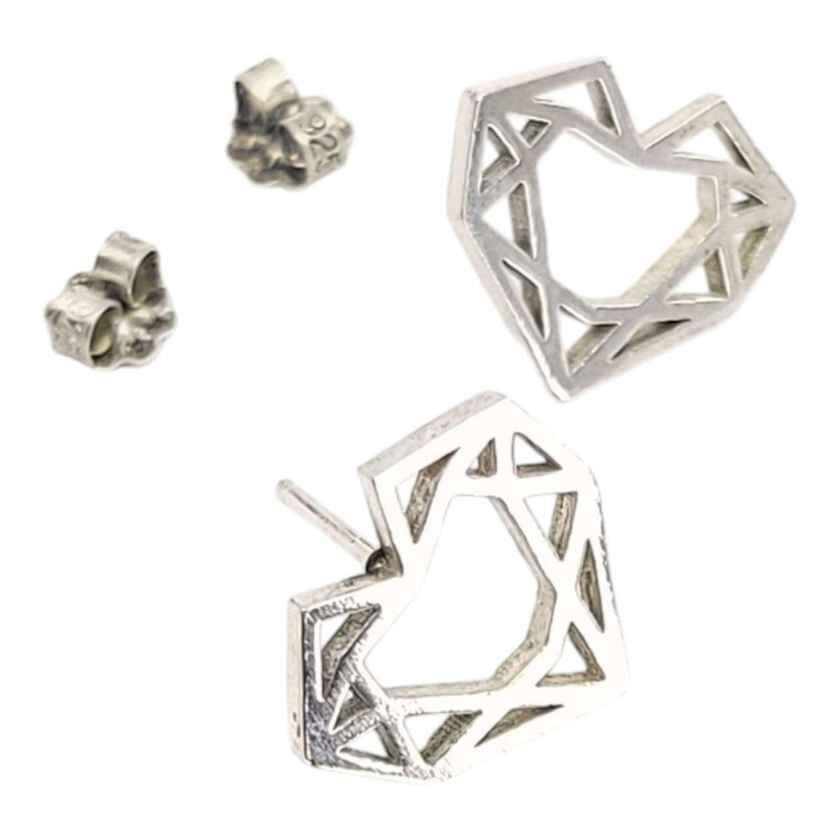 Earrings - Medium Heart Cut Shiny Sterling Posts by La Objeteria