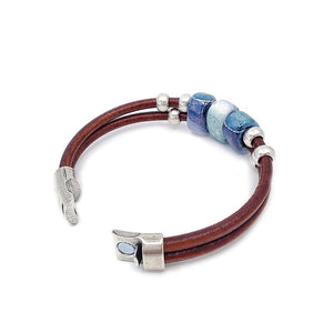 Bracelet - Hummingbird in Tobacco Leather with Silver and Ceramic by Diana Kauffman Designs