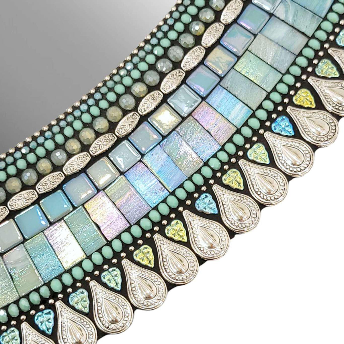 Mosaic Mirror - 30in Round (Seafoam Drop) by Zetamari Mosaic Artworks