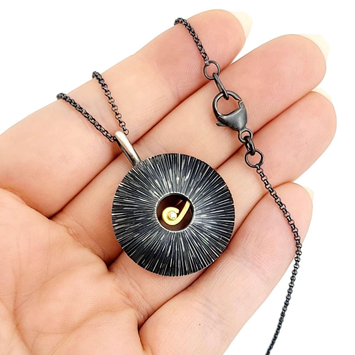 Necklace - OOAK Diamond Swirl Pendant in Sterling Silver and 18k Gold by Susan Mahlstedt