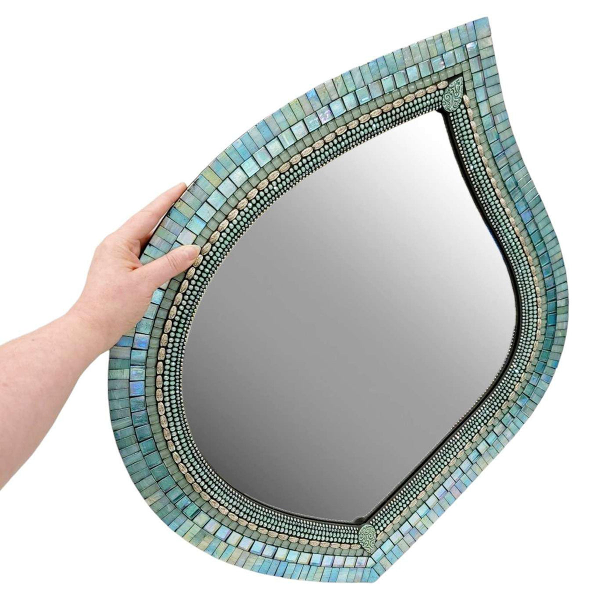 Mosaic Mirror - 22x24in Leaf (Seafoam) by Zetamari Mosaic Artworks