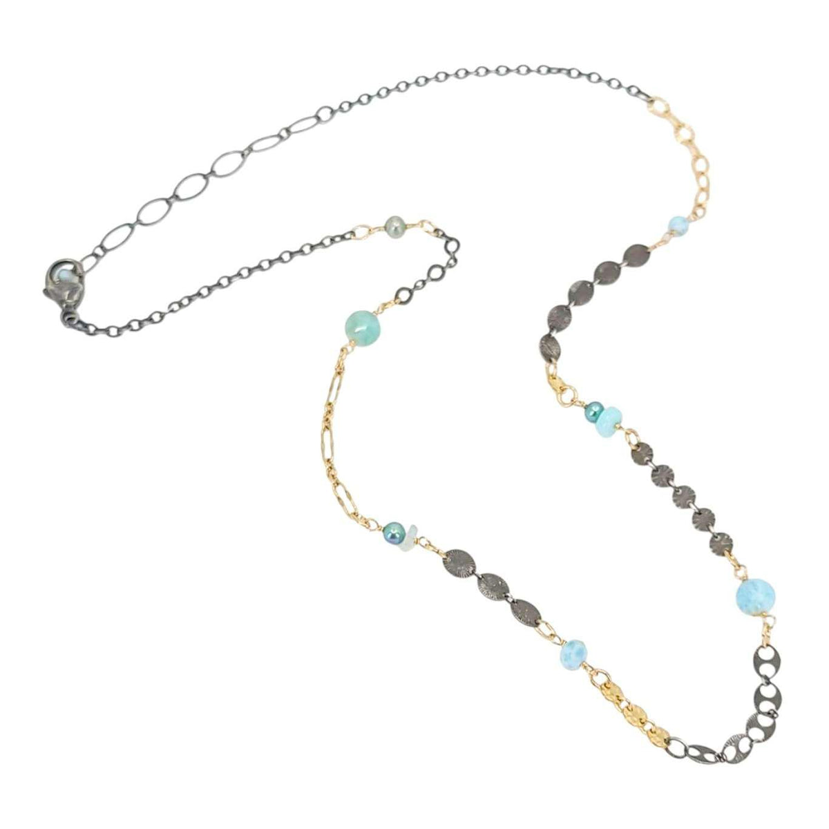 Necklace - Decorated Mixed Chain (Larimar, Aquamarine, Pearl) by Calliope Jewelry