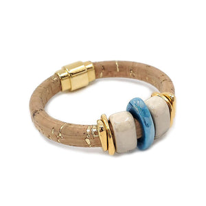 Bracelet - Sorrento Blue in Cork with Gold and Ceramic by Diana Kauffman Designs