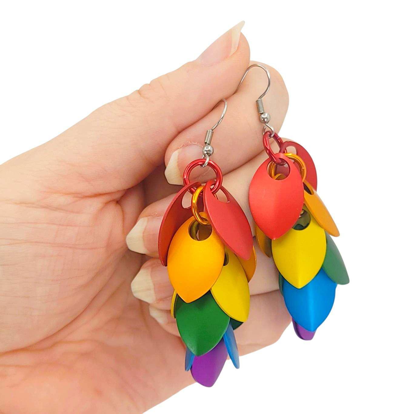 Earrings - Long Feather Cascade (Rainbow) by Rebeca Mojica