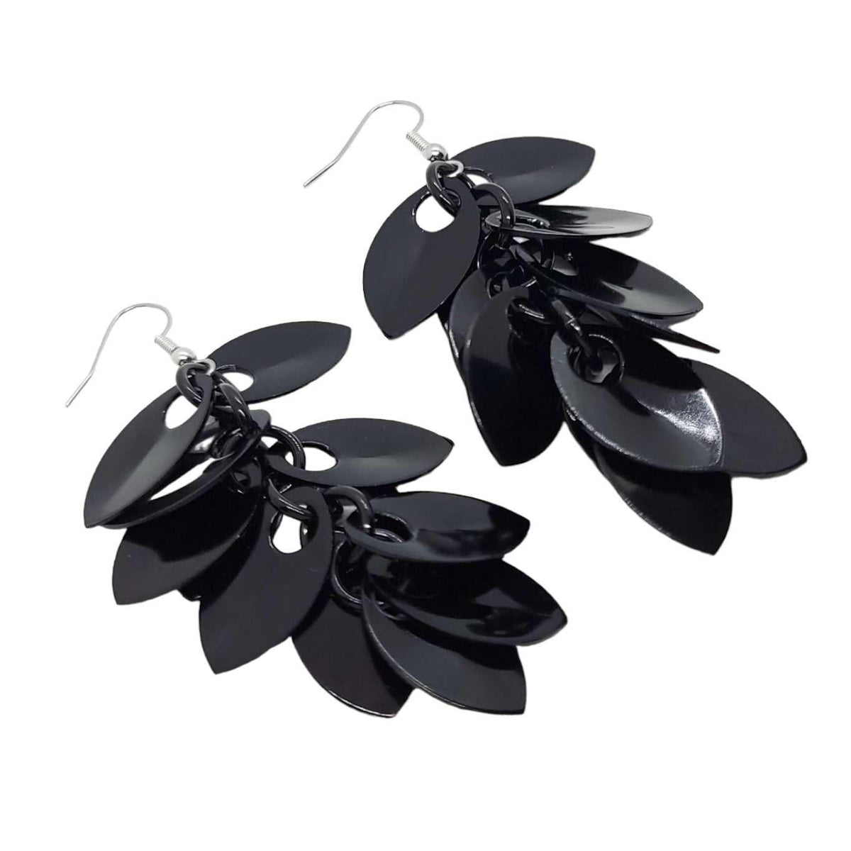 Earrings - Long Feather Cascade (Black on Black) by Rebeca Mojica