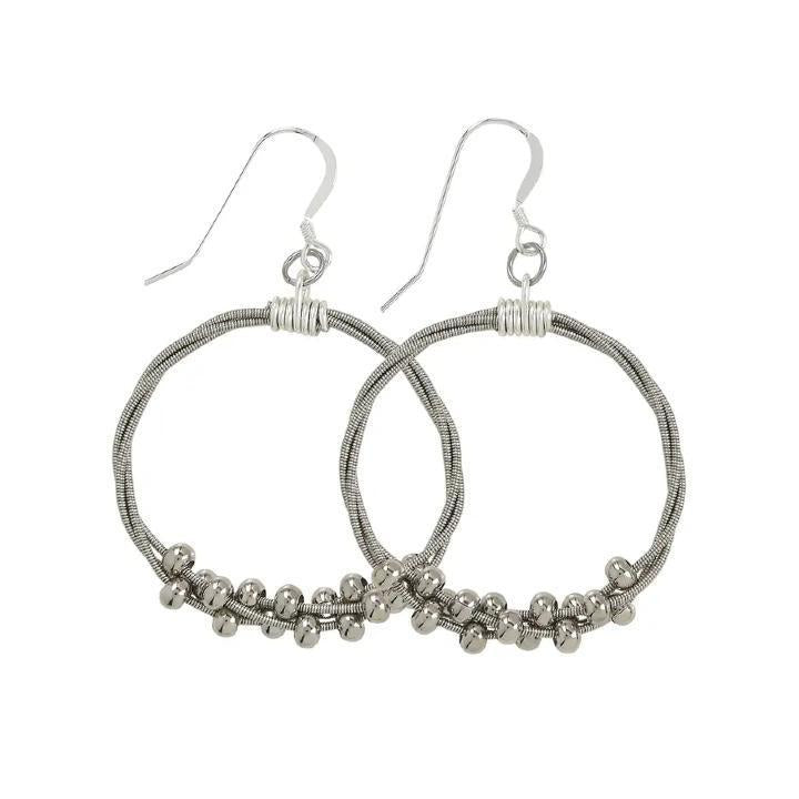 Earrings - Guitar String - Floating Melody Beaded Twisted Circles (Small) by High Strung Studios