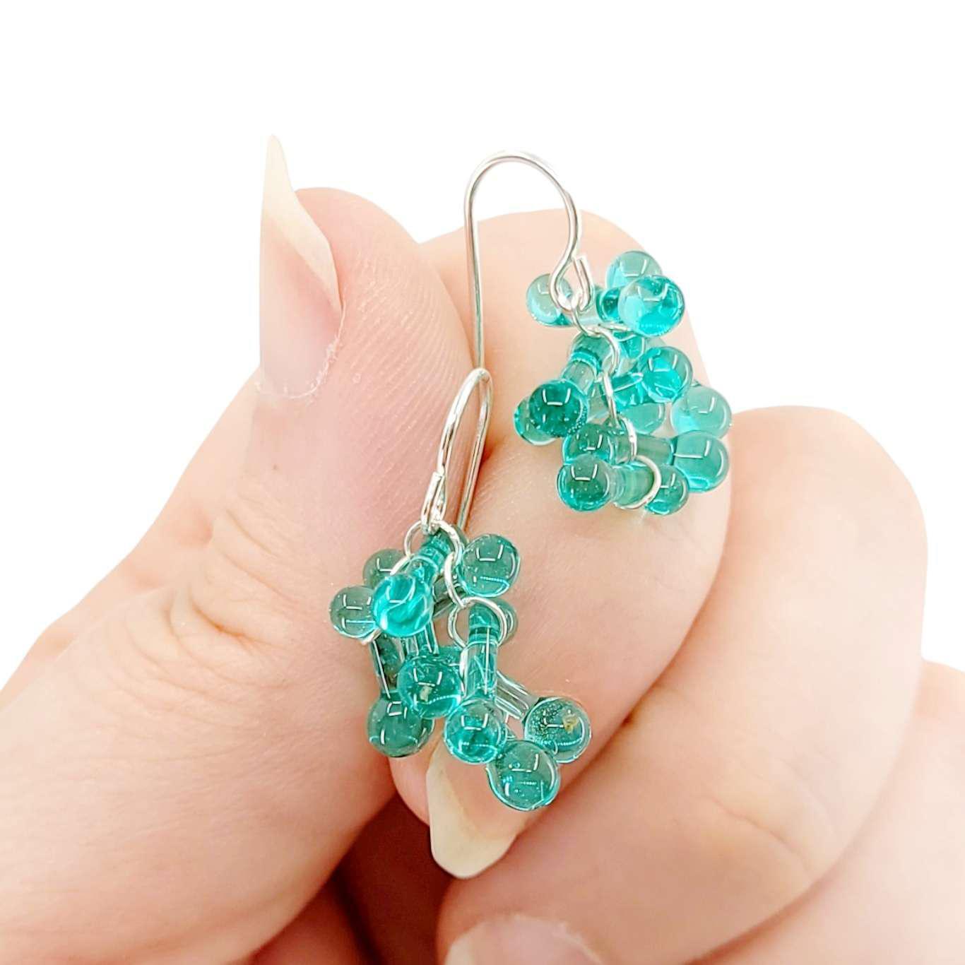 Earrings - Short Rosetti Glass Clusters in Teal by Krista Bermeo Studio