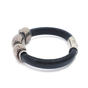 Bracelet - Storm in Black Leather with Silver and Ceramic by Diana Kauffman Designs