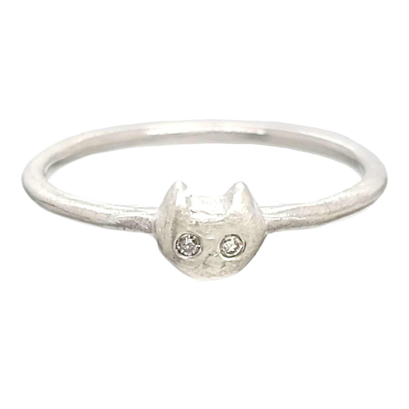 Ring - Diamond-Eyed Tiny Kitten Face in Sterling Silver by Michelle Chang