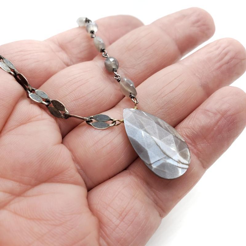Necklace - Chocolate Moonstone Drop with Mixed Chain by Calliope Jewelry