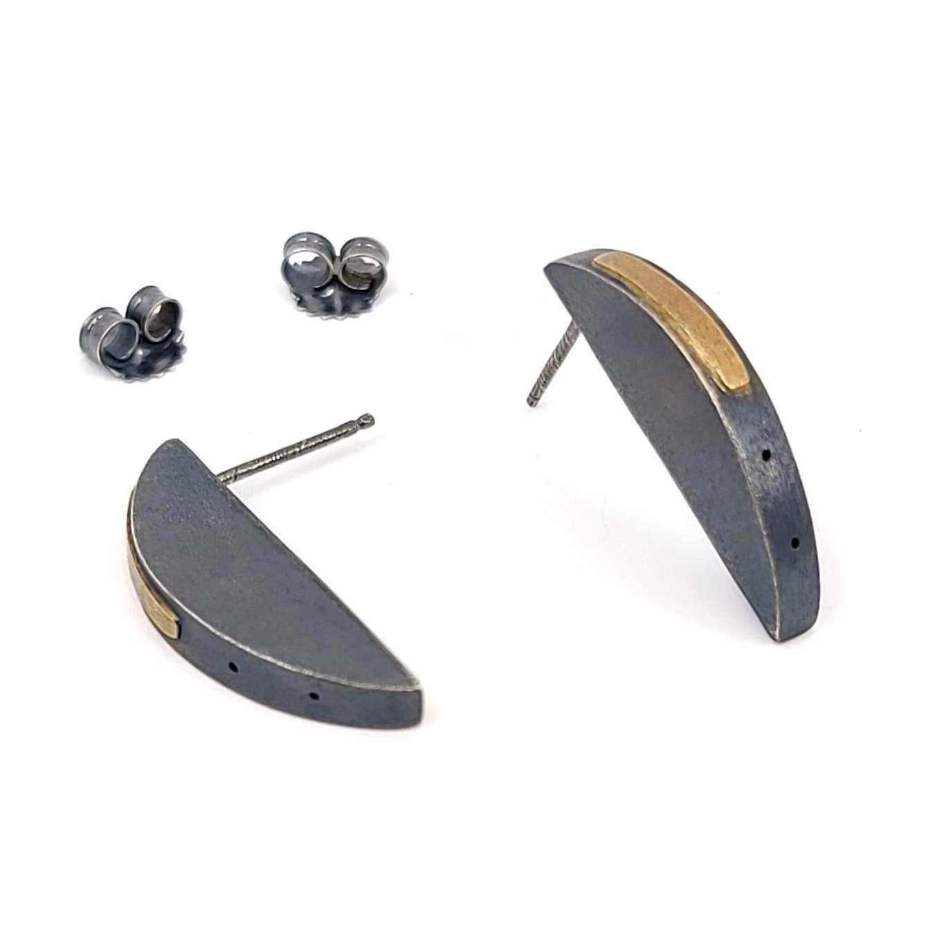 Earrings - Unit Half-Round Sterling Silver and 18k Gold by Janine DeCresenzo