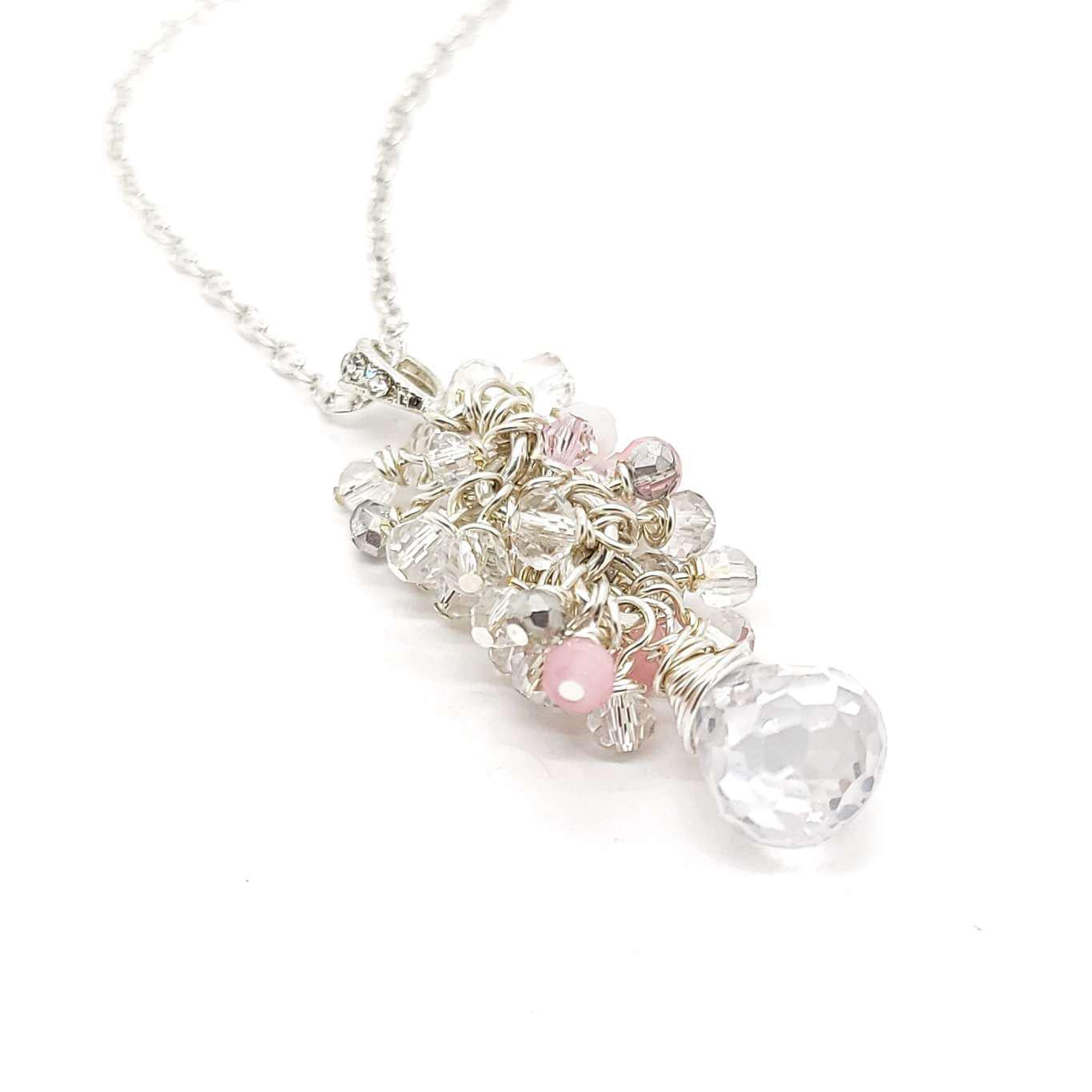 Necklace - Blush Rose and Gray Crystal Teardrop Cluster by Sugar Sidewalk