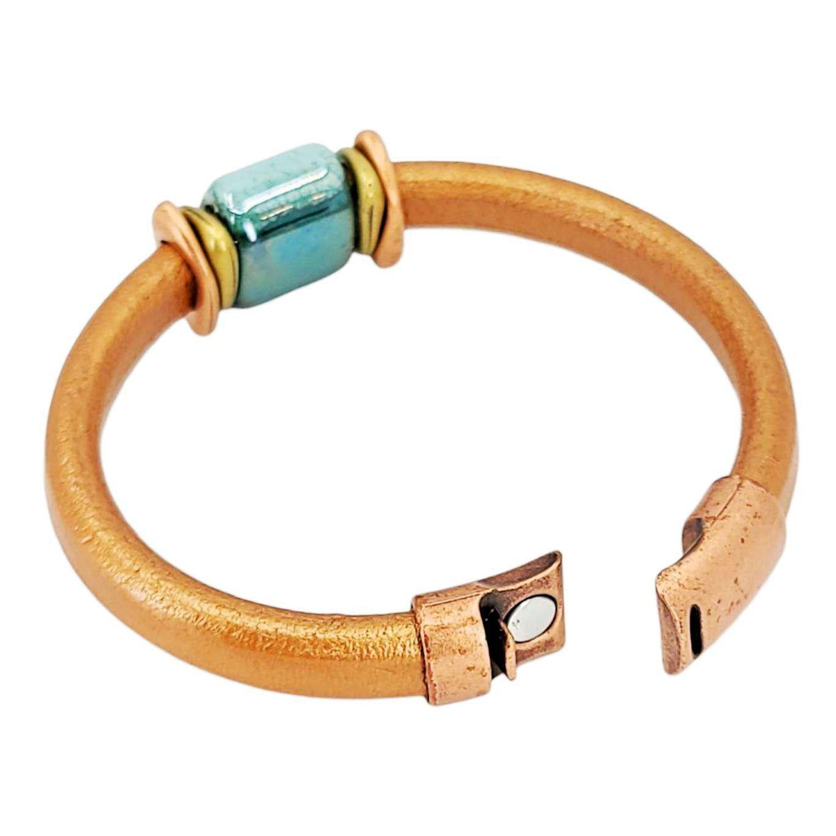 Bracelet - Tuscan Sunset (Copper Leather, Mixed Metals, Ceramic) by Diana Kauffman Designs