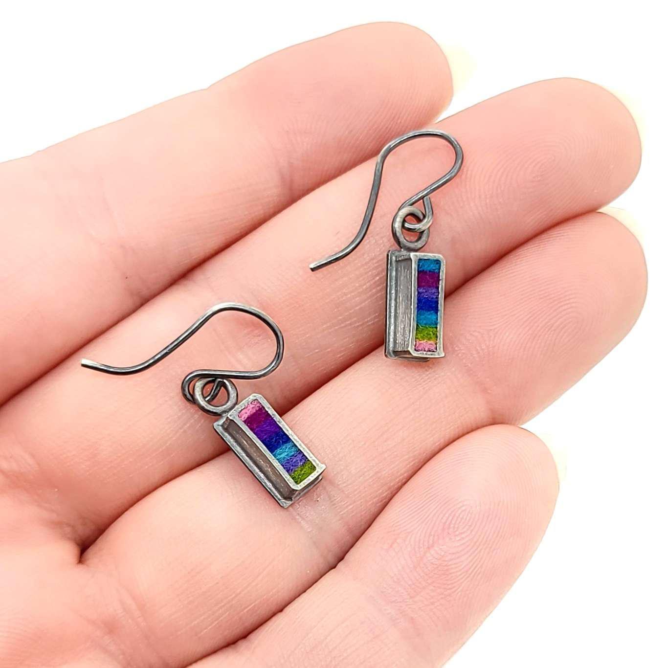 Earrings - Tiny Rectangle Drops in Cool by Michele A. Friedman