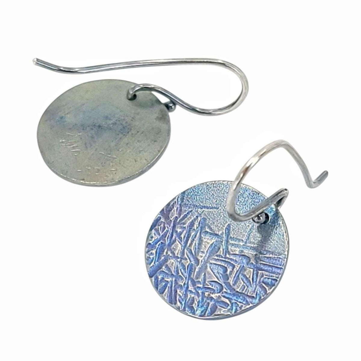 Earrings - Dangles - Round Striations (Titanium, Sterling Silver) by Taviametal