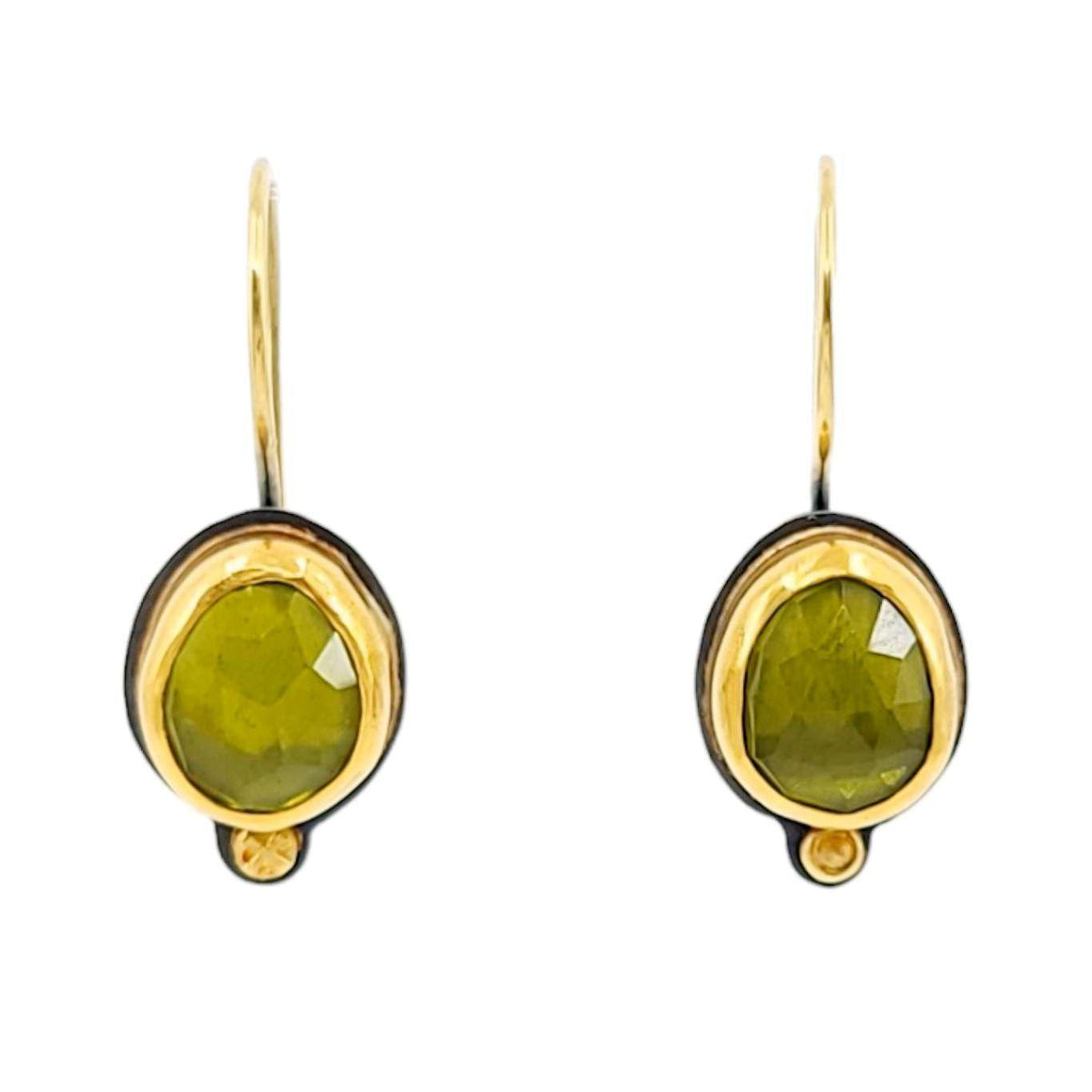 Earrings - Rose Cut Peridot in 18k and 14k Gold with Sterling Silver by Allison Kallaway
