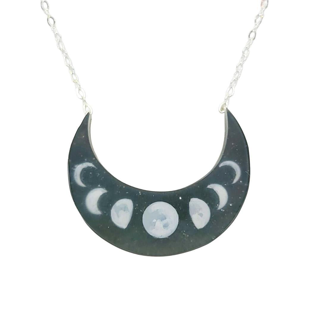 Necklace - Glitter Moons Crescent Painted by Fernworks