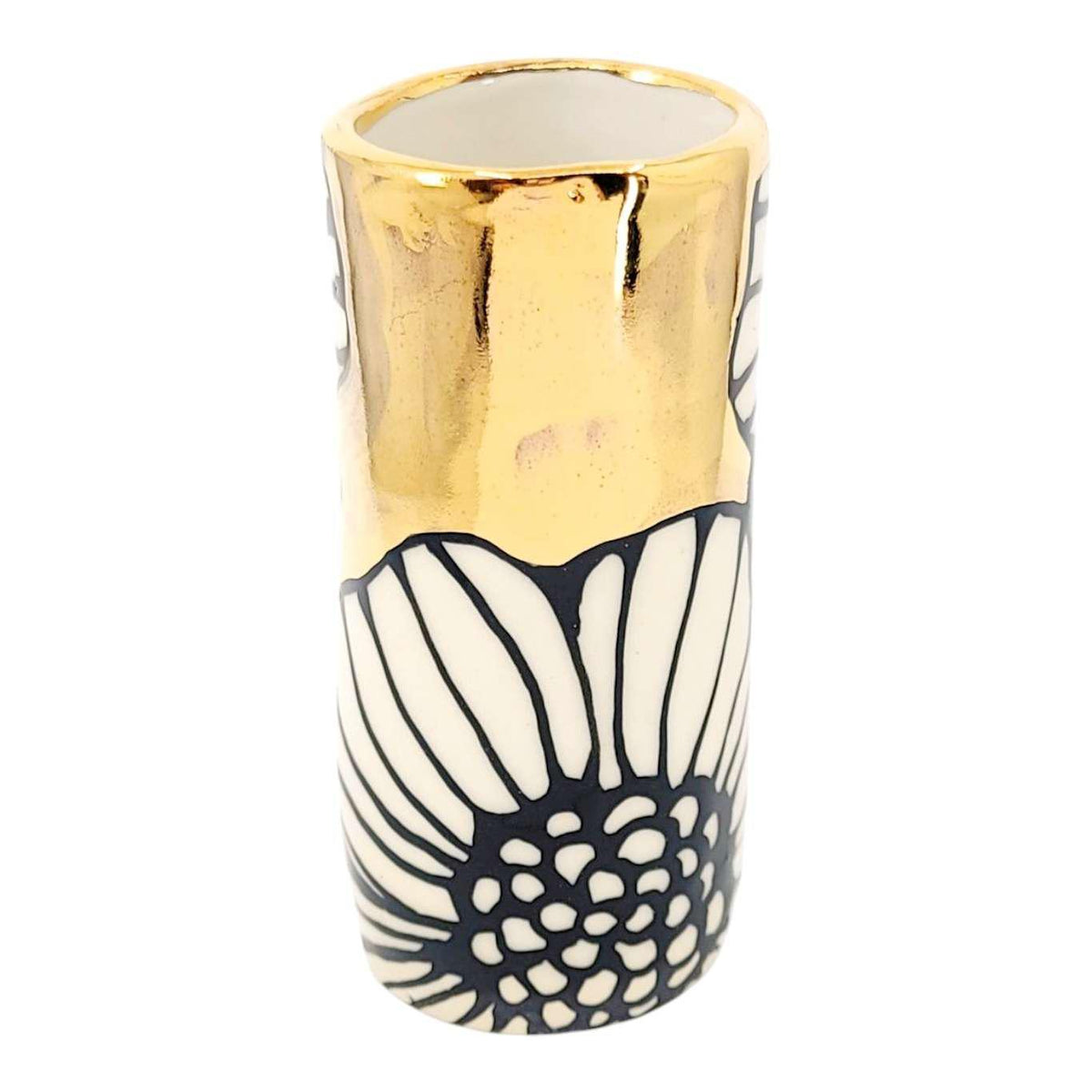 Vase - 4in Floral Cylinder with 22k Gold Solid Background (C) by Hsieh Clay SF