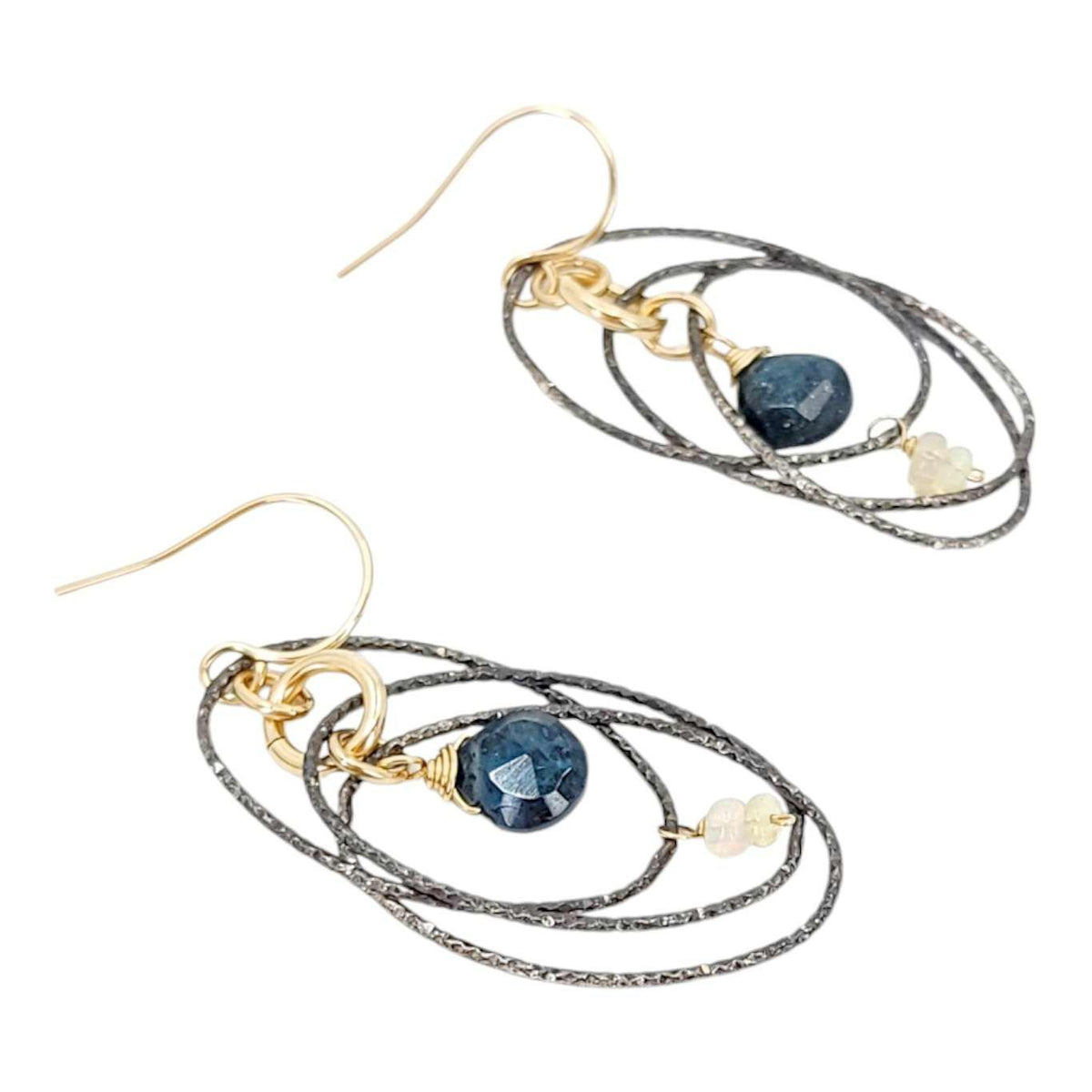 Earrings - Layered Oval Frame Dangles (Moss Kyanite, Opal) by Calliope Jewelry