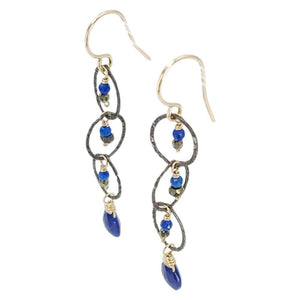 Earrings - Triple Stacked Circles (Lapis Lazuli, Pyrite) by Calliope Jewelry