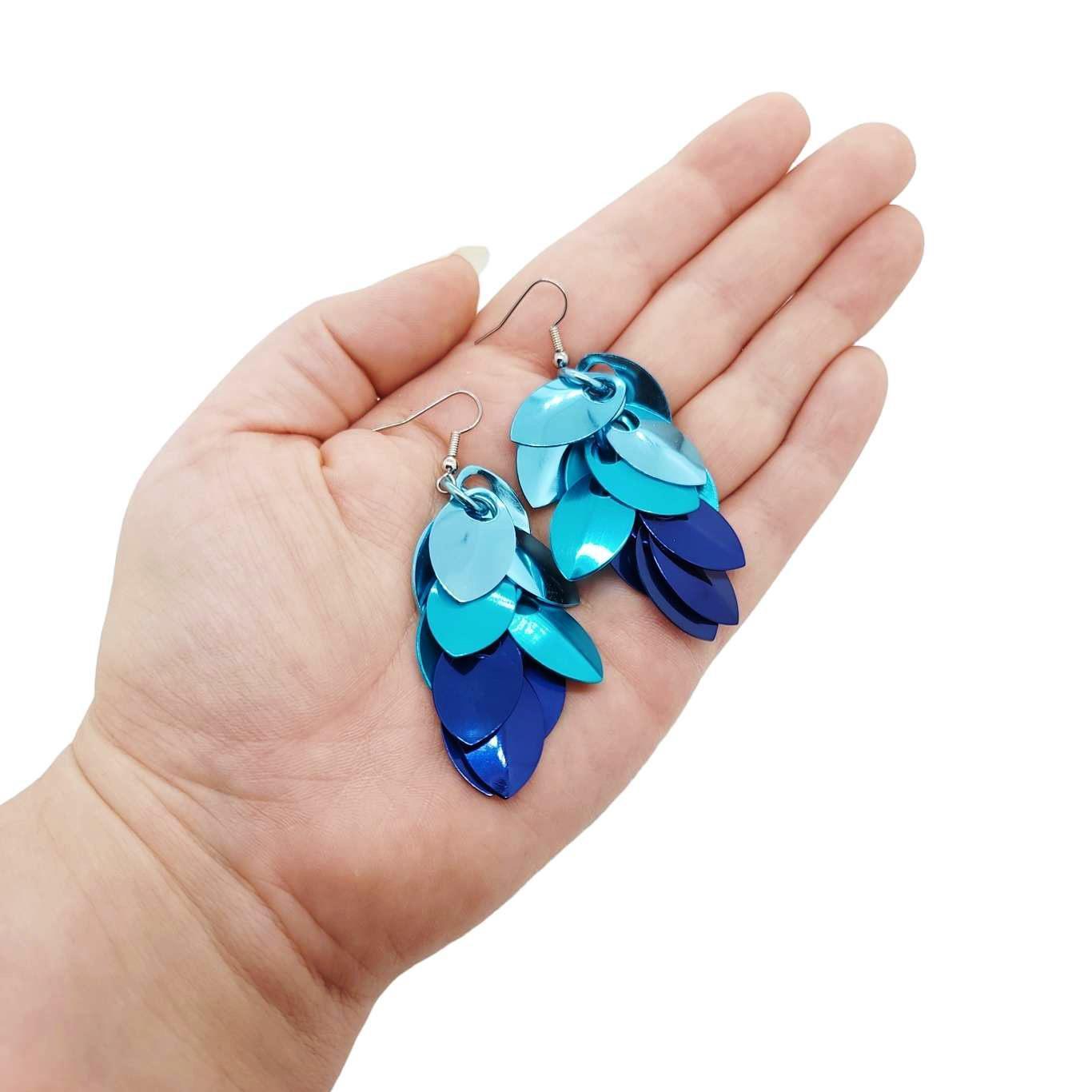 Earrings - Long Feather Cascade (Chicago Blues) by Rebeca Mojica