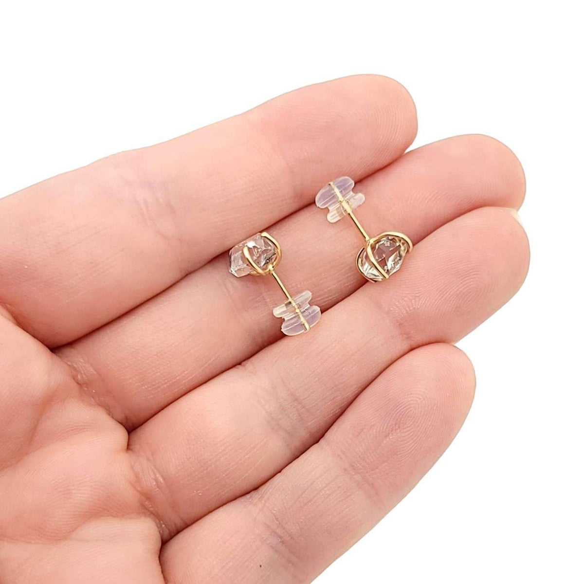 Earrings - Classic 8-9mm Herkimer Studs in 14k Yellow Gold by Storica Studio