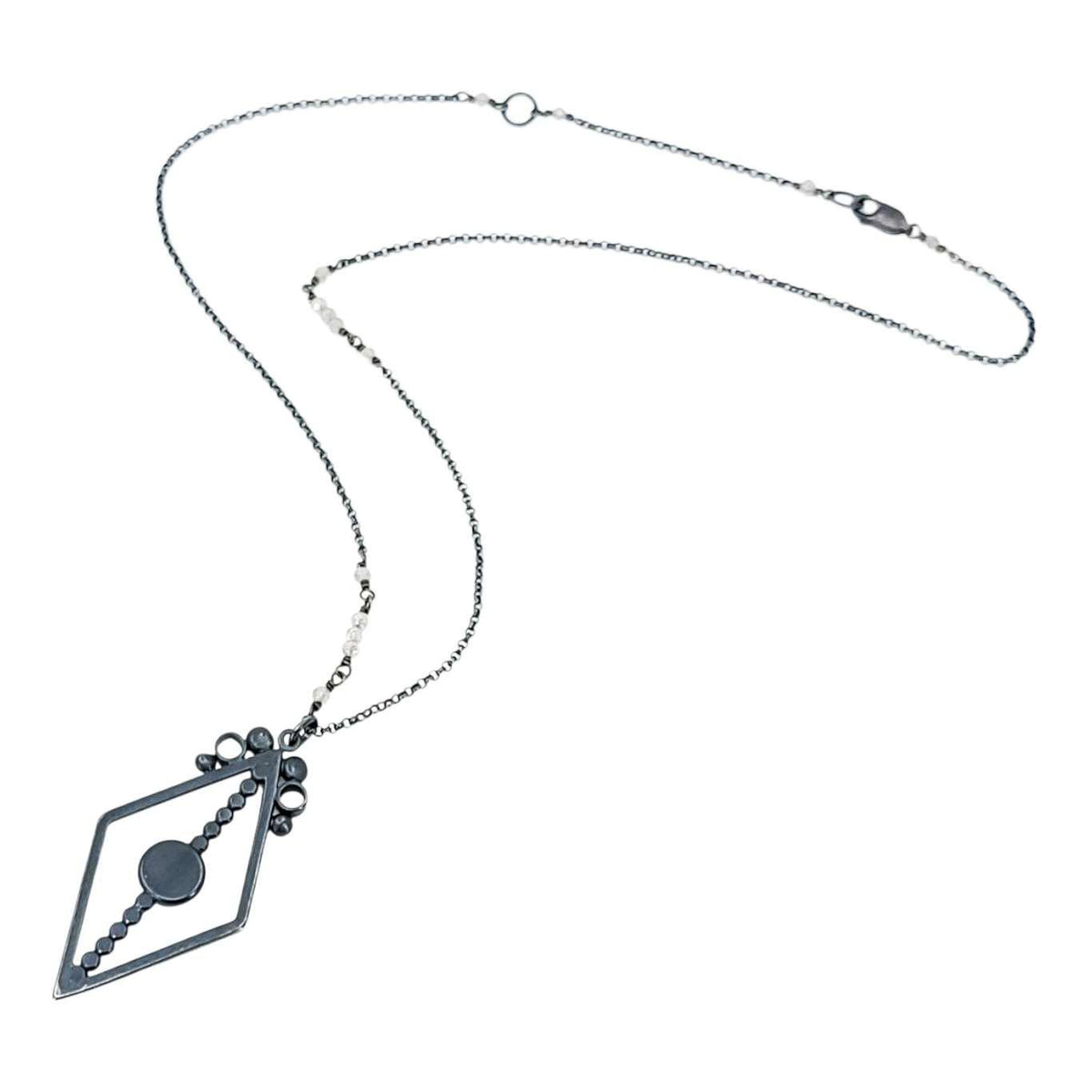 Necklace - Pave Open Frame Diamond Pendant (Sterling Silver, Diamond, Labradorite) by 314 Studio
