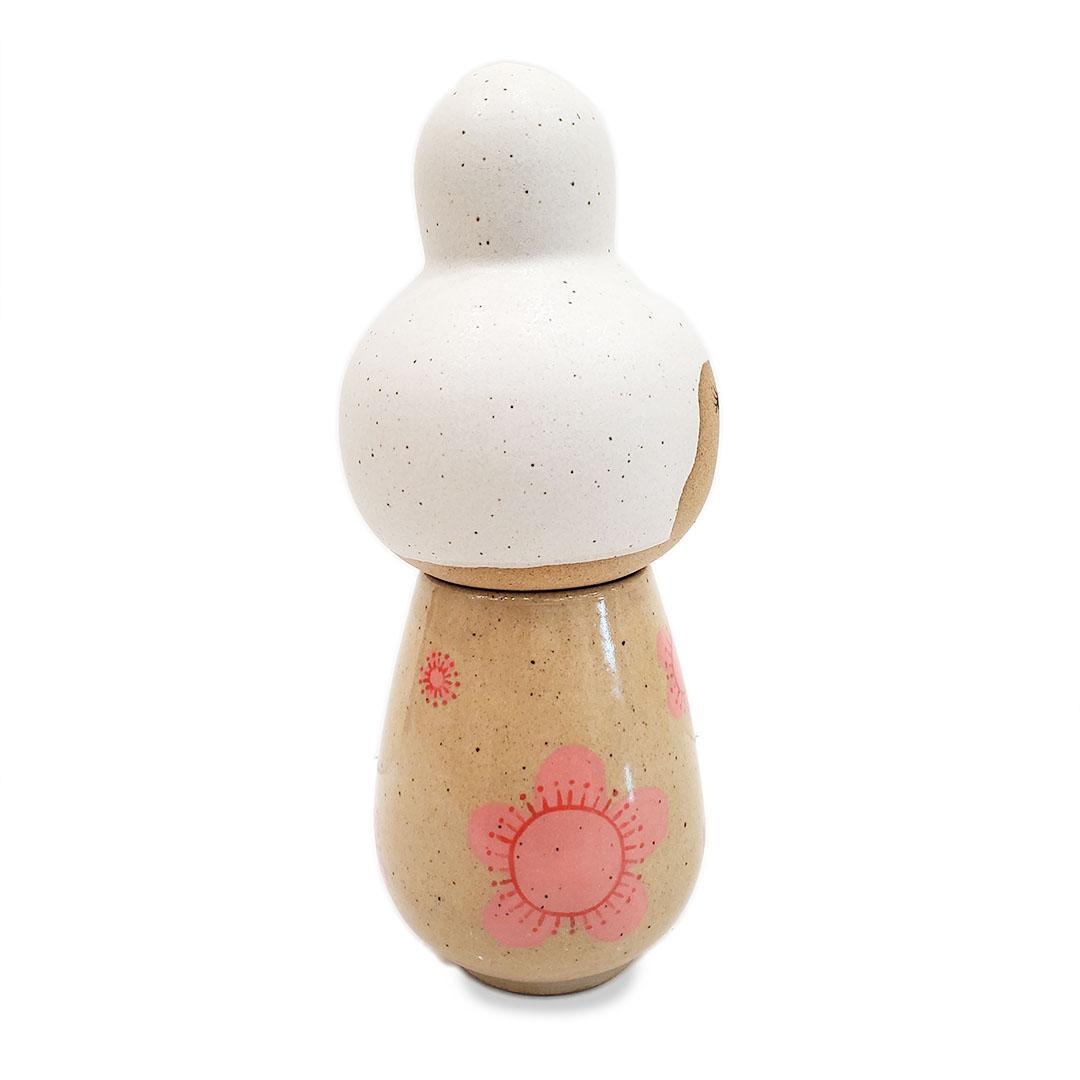 Kokeshi Jar - Small - Coy (White Updo, Pink Floral) by Jennifer Fujimoto