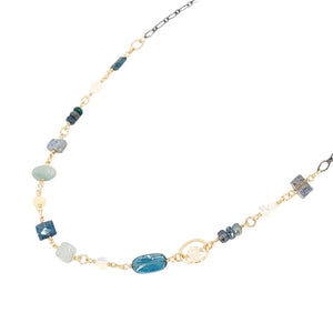 Necklace - Half Gold Decorated Chain (Moss Kyanite, Aquamarine, Opal) by Calliope Jewelry