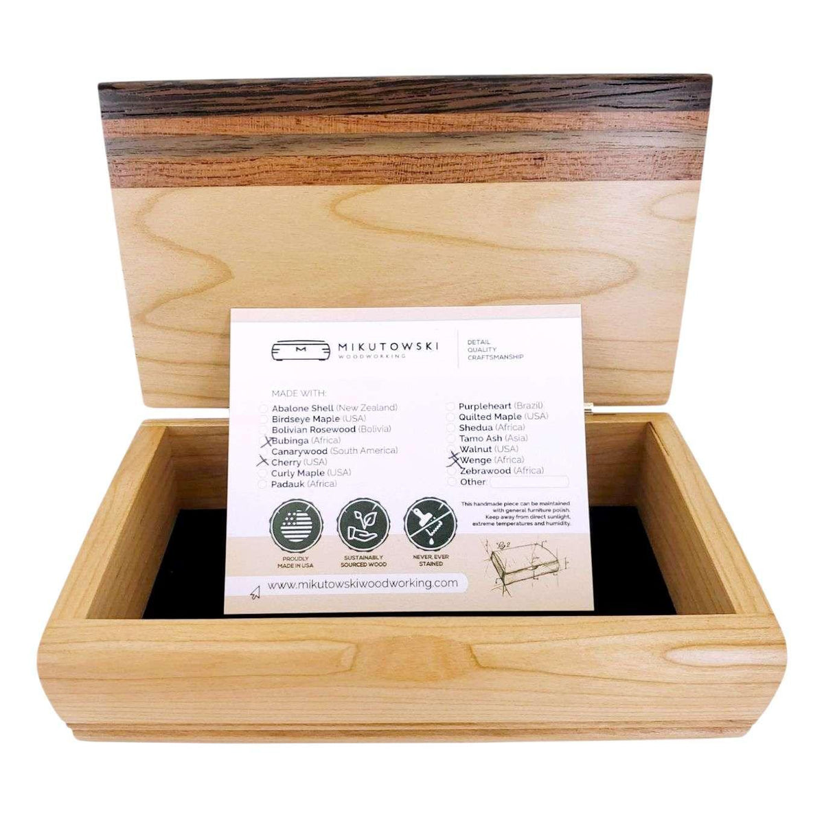 Jewelry Box - Small Treasure Box (Bubinga, Cherry, Walnut, Wenge) by Mikutowski Woodworking