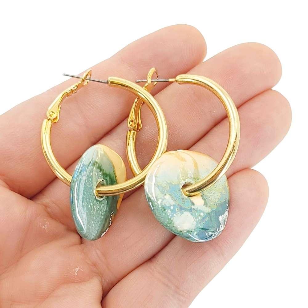 Earrings - Ceramic Ring Hoops (Ocean Sunrise) by Diana Kauffman