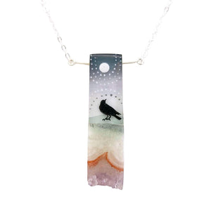 Necklace - Crow and Moon Crystal (Sterling Silver) by Fernworks