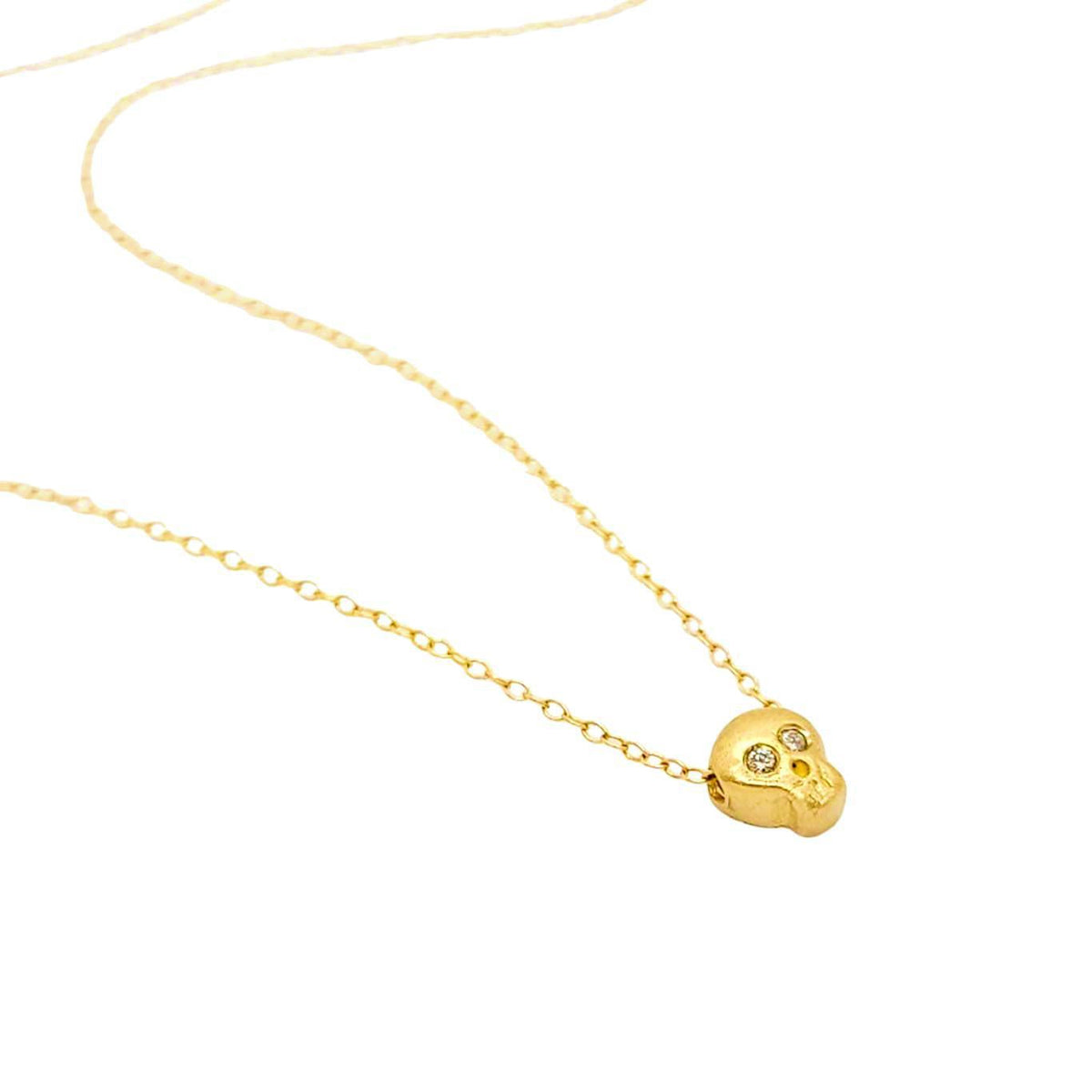 Necklace - Diamond-Eyed Tiny Skull in 14k Gold by Michelle Chang