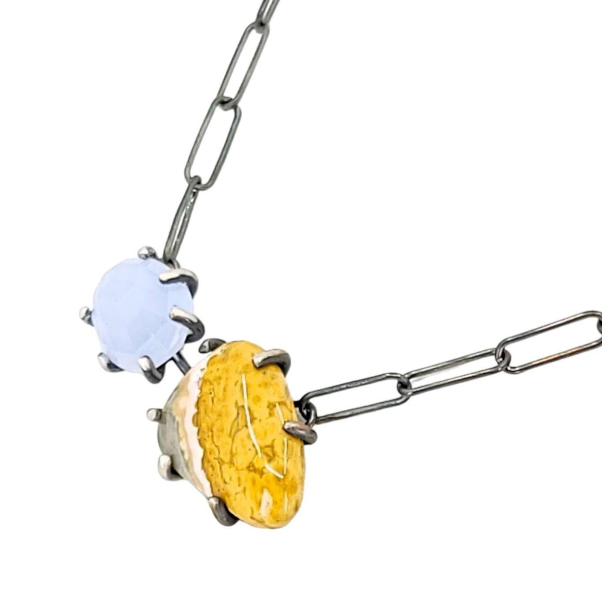 Necklace - Horizontal Duo (Ocean Jasper, Chalcedony) by Three Flames Silverworks