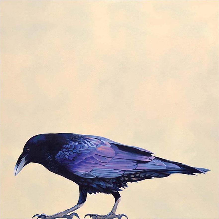 Wall Art - Raven on 10in x 10in Wood Panel by The Mincing Mockingbird