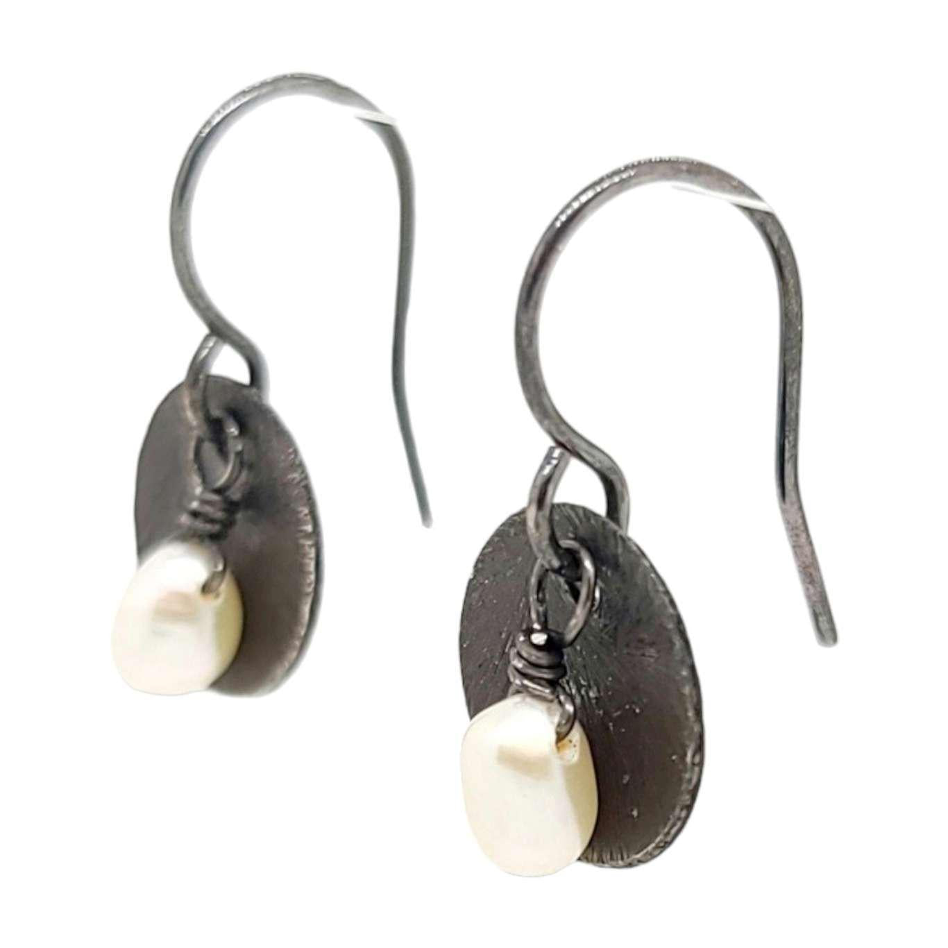 Earrings - Simple Silver Cup with Pearl by Calliope Jewelry