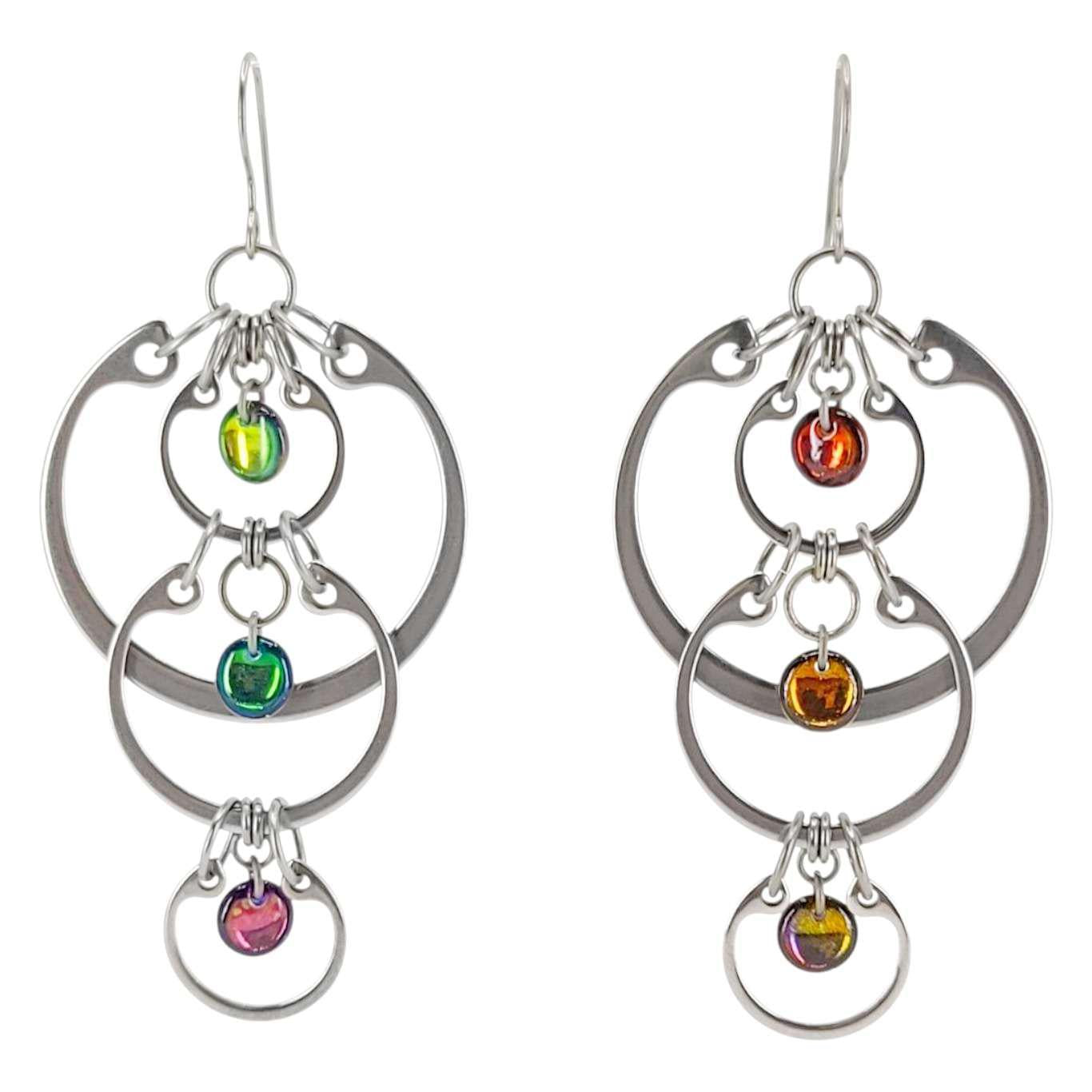 Earrings - Medium Rainbow Cascading Circles (Stainless Steel and Titanium) by Wraptillion