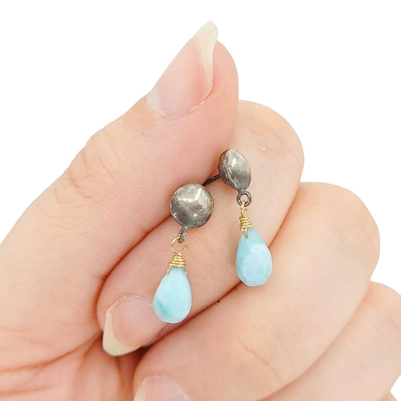 Earrings - Round Post Drops (Larimar) by Calliope Jewelry
