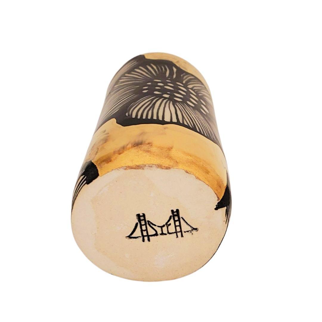 Vase - 4in - Floral Cylinder with 22k Gold Background (A) by Hsieh Clay SF
