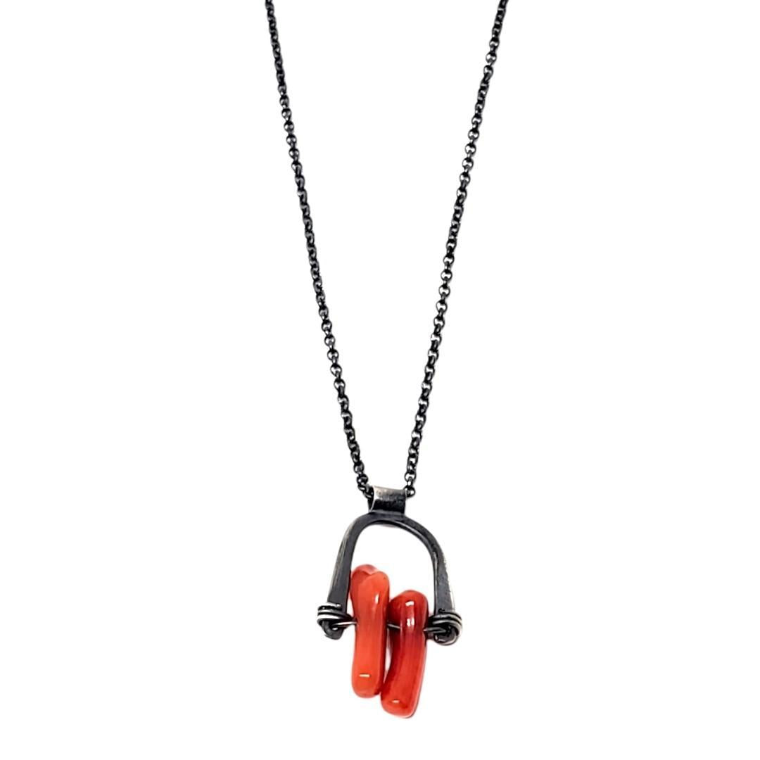 Necklace - Arc Pendant (Reclaimed Coral) by Three Flames Silverworks