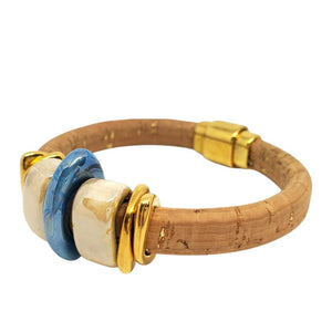 Bracelet - Sorrento Blue in Cork with Gold and Ceramic by Diana Kauffman Designs