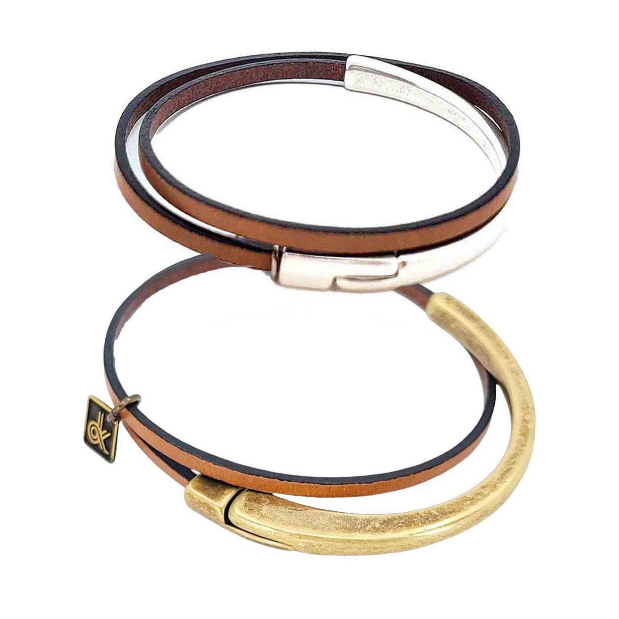 Bracelet - 7in - Skinny Breakaway in Whiskey Leather with Silver or Brass by Diana Kauffman Designs