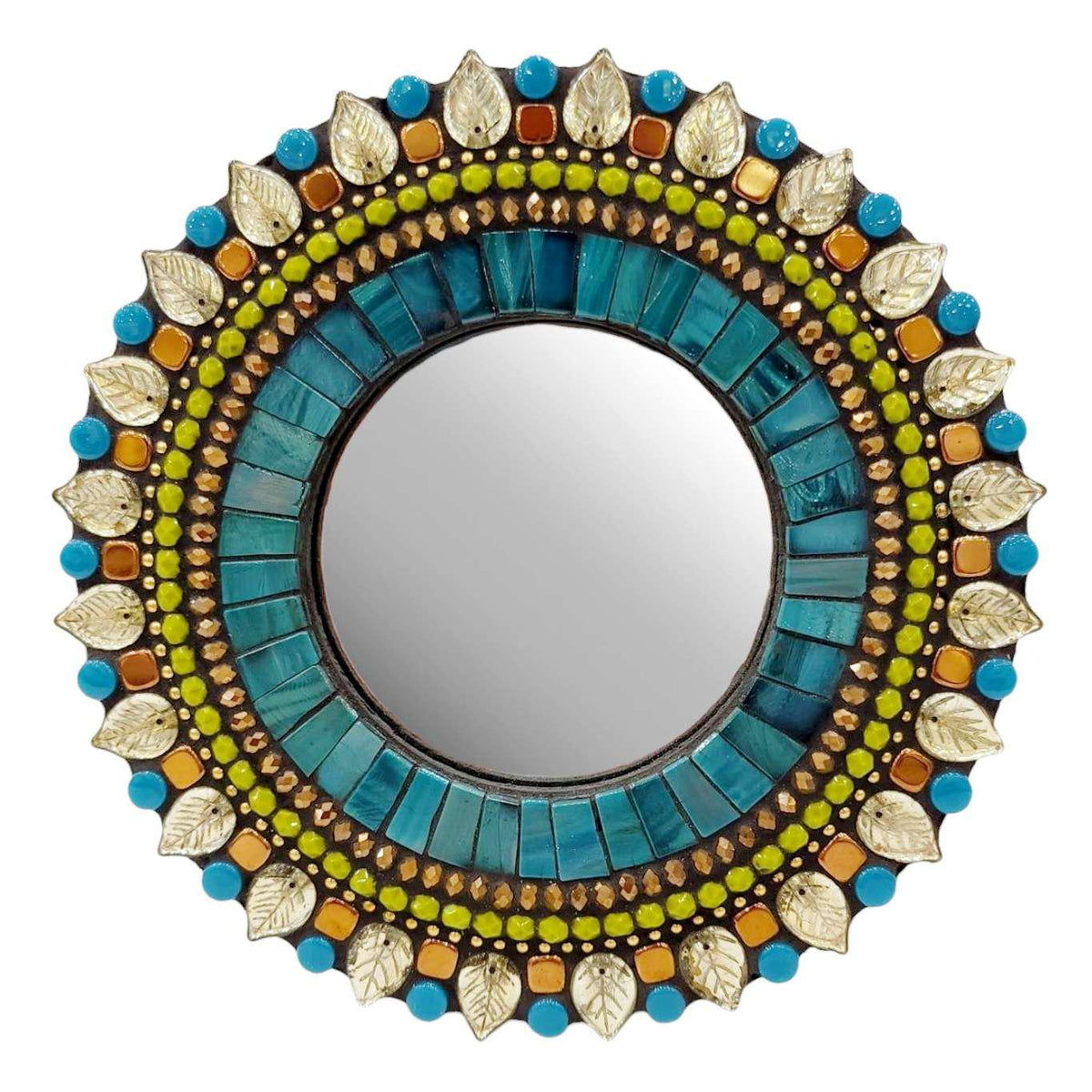 Mosaic Mirror - 7in Round (Teal Amber) by Zetamari Mosaic Artworks