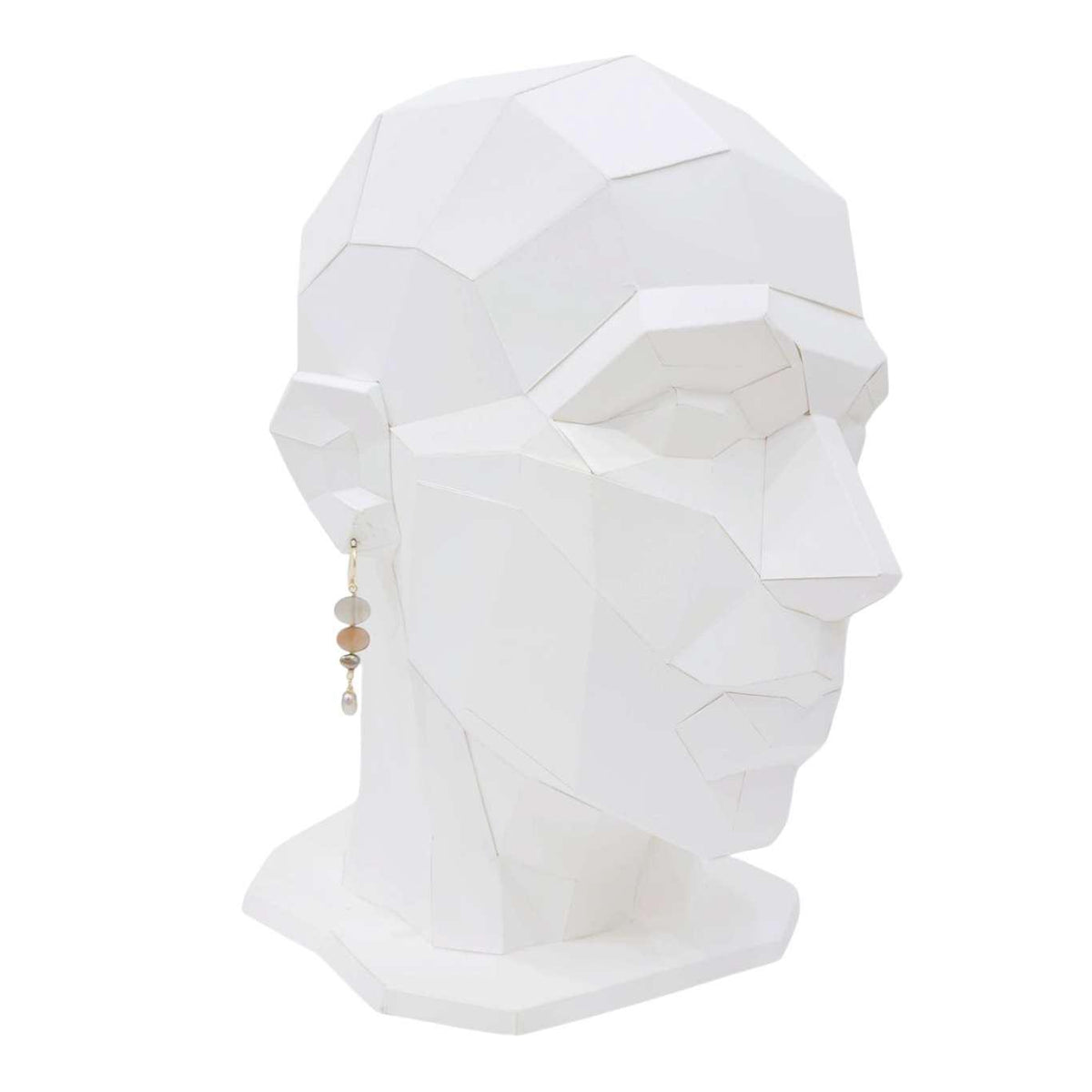 Earrings - Stacked Pebble Drops (Gray Moonstone, Chocolate Moonstone, Pearl) by Calliope Jewelry