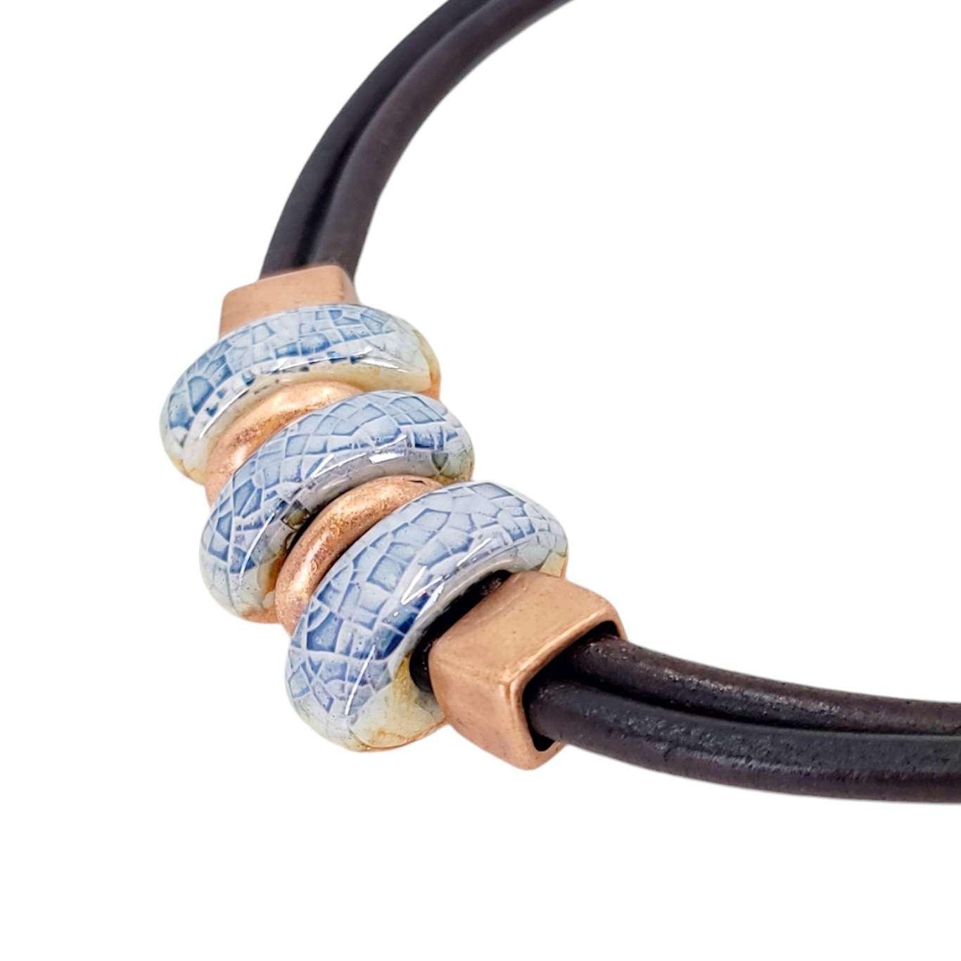 Necklace - Reversible - Midnight Sun (Black Leather, Copper, Ceramic) by Diana Kauffman Designs