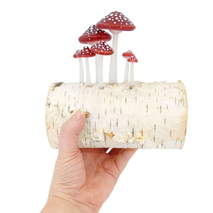 Lamp - Birch Log (Red Mushrooms) by Sage Studios