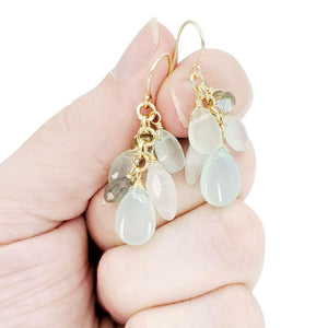 Earrings - Gemstone Clusters (Labradorite, Chalcedony, Moonstone) by Calliope Jewelry