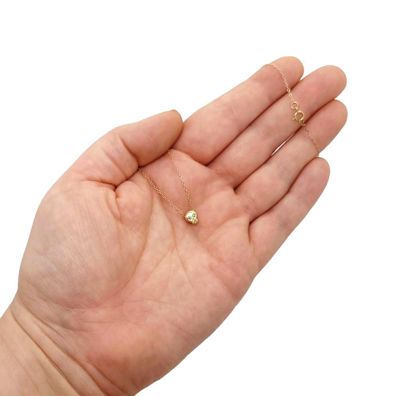 Necklace - Diamond-Eyed Tiny Skull in 14k Gold by Michelle Chang