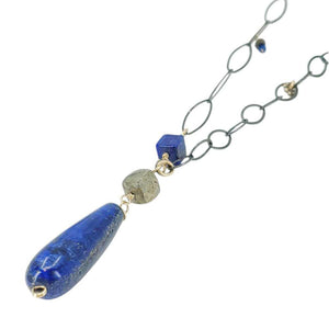 Necklace - Long Mixed Chain Pendant (Lapis Lazuli, Pyrite) by Calliope Jewelry