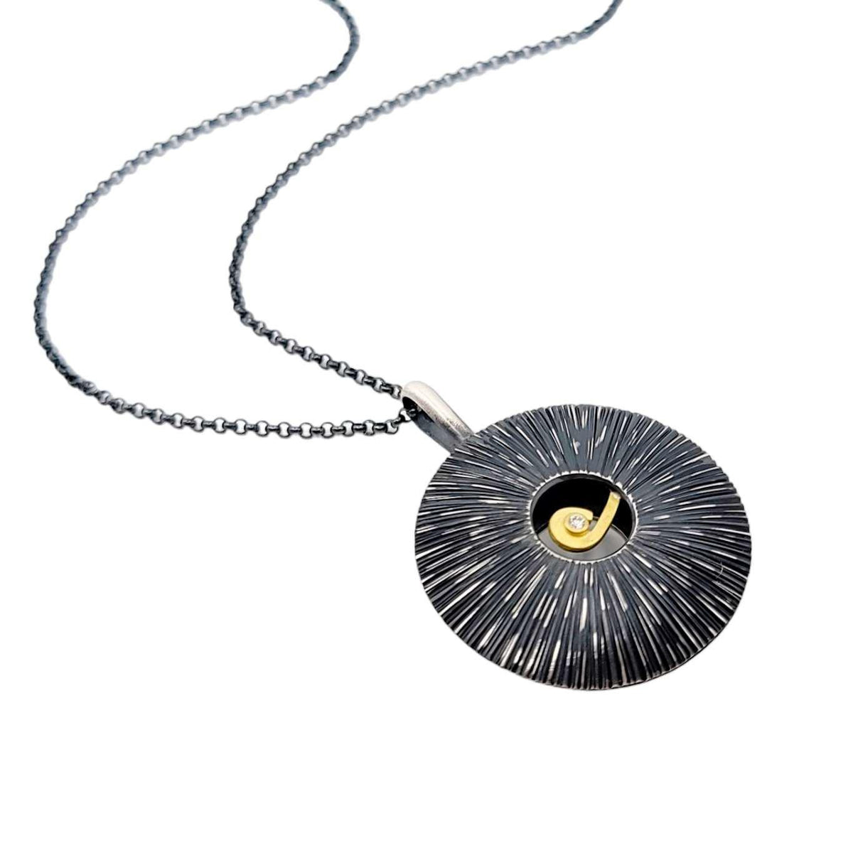 Necklace - OOAK Diamond Swirl Pendant in Sterling Silver and 18k Gold by Susan Mahlstedt